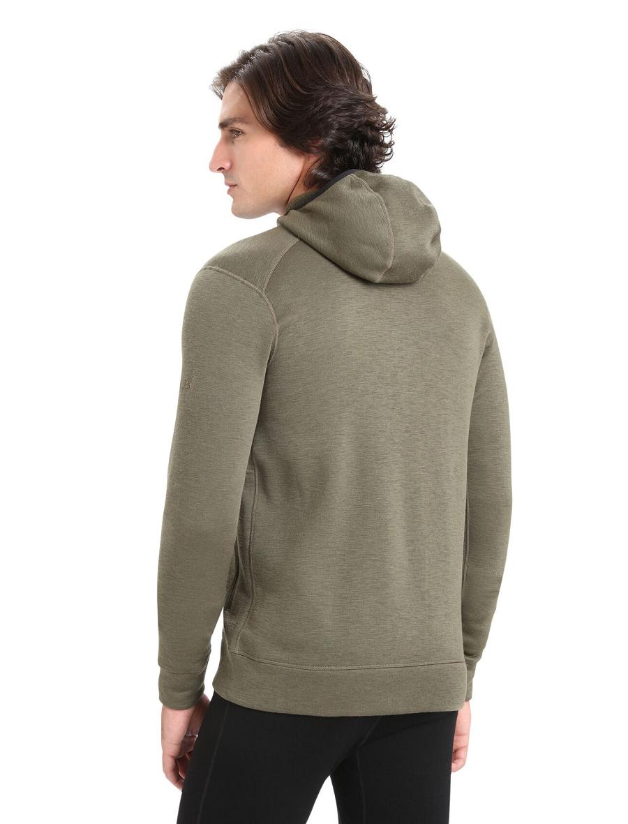 Icebreaker RealFleece® Merino Elemental Long Sleeve Zip Hood Férfi Kabát Olivazöld | HU 1240BEXC